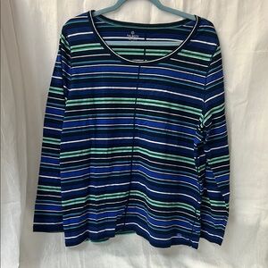 Talbots Navy Striped Long Sleeve Top
